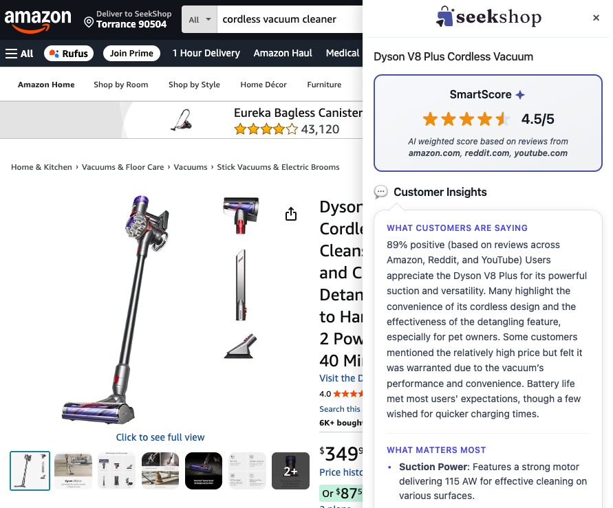 seekshop amazon dyson v8 vacuum